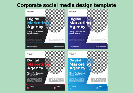 Business marketing agency promotion social media post template. Editable square banner design with place for the photo. - Powered by Adobe