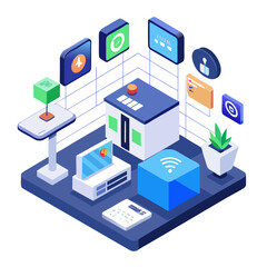 Isometric smart home technology and services concept isolated on white background