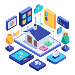 Smart home technology concept with connected devices isolated on white background