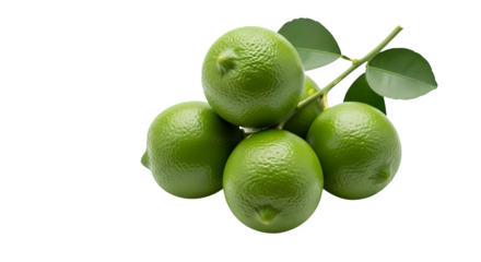 A small pile of limes with leaves on a black background view    .ai generative, transparent background, white background. isolated on white background