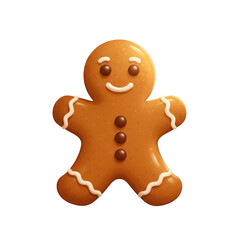 Obraz premium Cute gingerbread man with icing details and a smiling face, perfect for Christmas, winter holidays, or festive dessert-themed visuals.