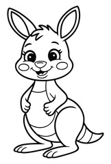 Joyful Joey: A charming outline illustration of a cheerful kangaroo, showcasing its distinctive features and friendly demeanor.