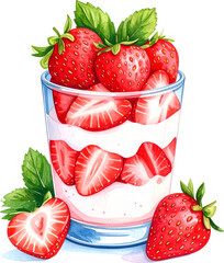 딸기 파르페 일러스트