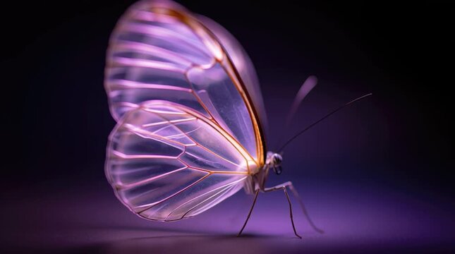 Close-up of a Glasswinged Butterfly on Purple Background