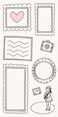 Minimilist hand drawn frames with heart, waves, camera, porthole, person and landscape illustration art design vector