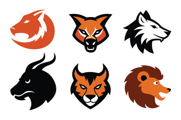 Vector art of a fierce collection of animal head logos isolated on white background showcases strength and power