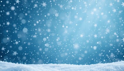Snowy Blue Background with Falling Snowflakes and Gentle Winter Holiday Atmosphere