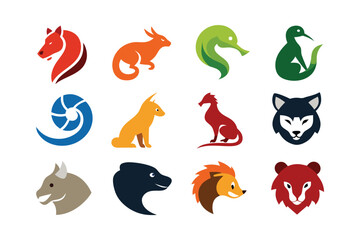 Obraz premium Vector art of collection of colorful animal head logos isolated on white background
