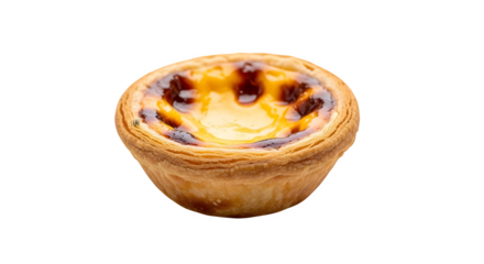 A single egg tart with a flaky crust on a black background    .ai generative, transparent background, white background. isolated on white background