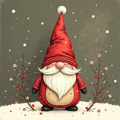 Merry Christmas and Happy New Year poster cover. Cute scandinavian Gnome on winter background. Perfect Christmas greeting card poster brochure cover theme. Xmas greeting art for social media