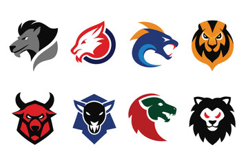 Vector art of collection of animal head logos with a variety of fierce and colorful designs