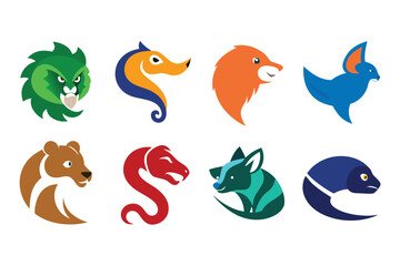 Vector art of collection of colorful animal logo designs isolated on white background