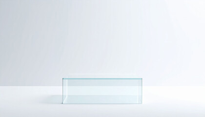Empty space with a glass pedestal for displaying products against a white isolated background.
