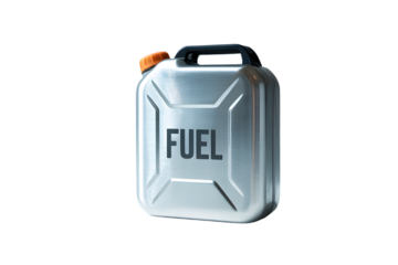 Metal Fuel Canister with Orange Cap and Black Handle Isolated on Transparent Background for Design Flexibility on transparent background