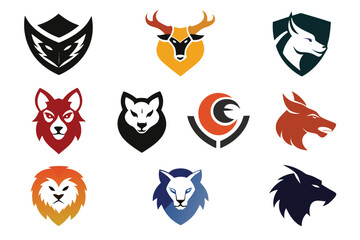Vector art of a collection of animal logo designs featuring various animals isolated on white background