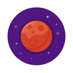 Flat Design Mars Planet in Deep Space with Stars Vector Icon