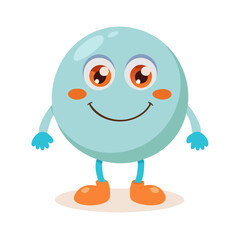 Cute Blue Circular Mascot Character with Big Eyes and Happy Smile Vector