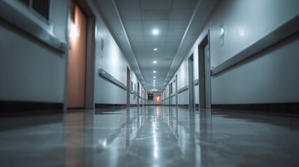 an empty hospital corridor at night