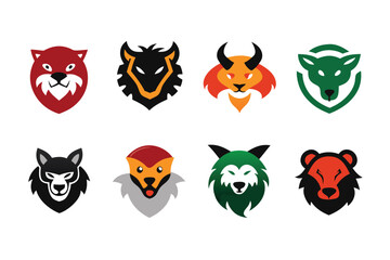 Vector art of collection of colorful animal logo designs isolated on white background
