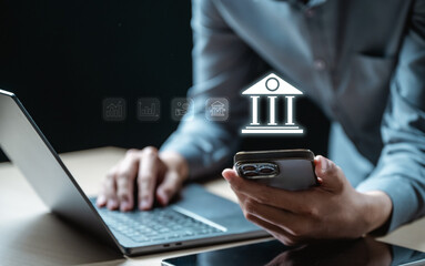 Online banking transfer money concept. Internet bank account deposit. Finance business. Financial...