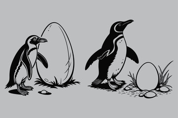 Penguin Protecting Egg Silhouette vector design art and illustration
