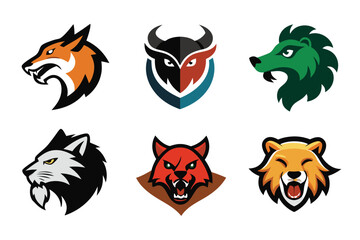 Vector art of collection of colorful animal head logos isolated on white background