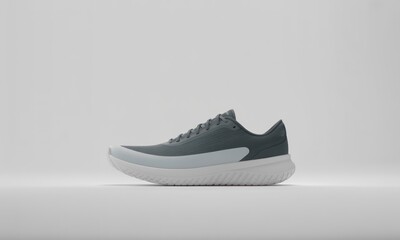 Side view of a gray running shoe with a white sole