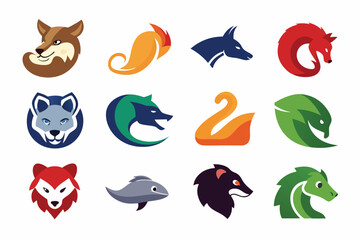 Vector art of collection of colorful animal head logos isolated on white background