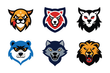 Vector art of collection of colorful animal head logos isolated on white background for branding