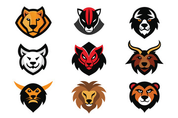 Fototapeta premium Vector art of collection of colorful animal head logos isolated on white background for branding
