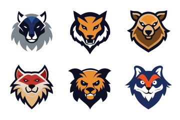 Vector art of collection of colorful animal head logos isolated on white background for branding
