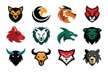Vector art of collection of colorful animal mascot logos isolated on white background