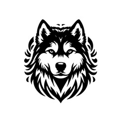 Naklejka premium A fierce wolf head illustration in black and white