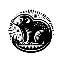Naklejka premium A stylized black and white illustration of a rodent