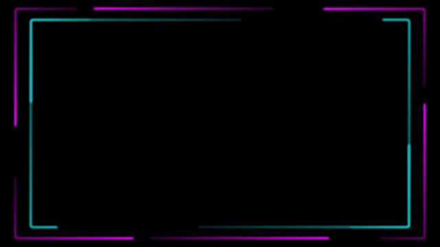 Webcam overlay with neon teal and purple border for streaming. Suitable for enhancing live broadcasts with a sleek, modern look.