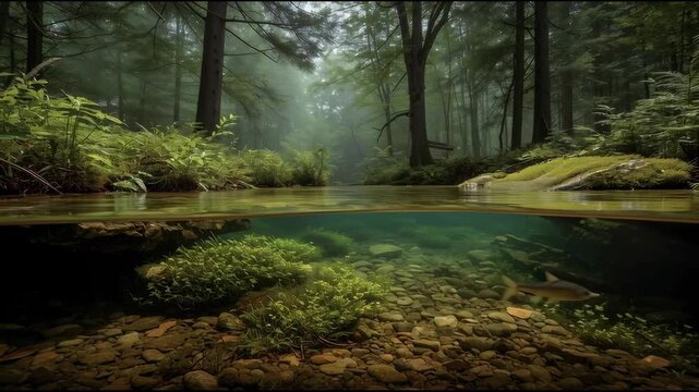 Tranquil Freshwater Spring in a Lush Forest Setting