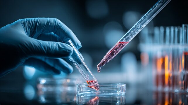a scientific laboratory setting where a person is handling a drop of liquid using lab tools