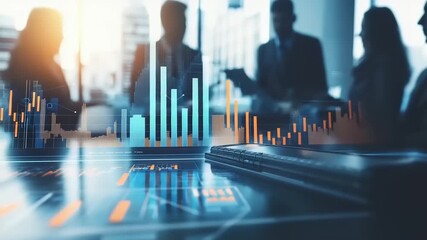 Businesspeople collaborating with digital graphs - Powered by Adobe