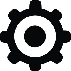 Simple black and white icon representing a cogwheel or gear with a circular center symbolizing mechanics and industry