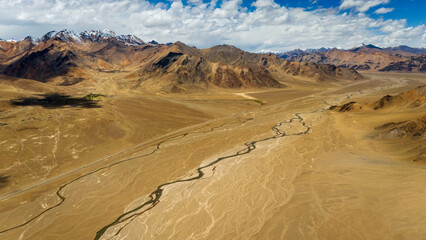 Aerial view of the Pamir Highway winding through the dramatic mountain landscapes of Tajikistan's Gorno-Badakhshan region breathtaking views of the Pamir Mountains  Central Asia's legendary Silk Road 