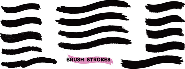 A set of hand-drawn, various wave-shaped lines. Vector Illustration isolated on a transparent background.