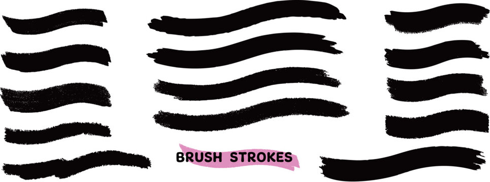 A set of hand-drawn, various wave-shaped lines. Vector Illustration isolated on a transparent background.