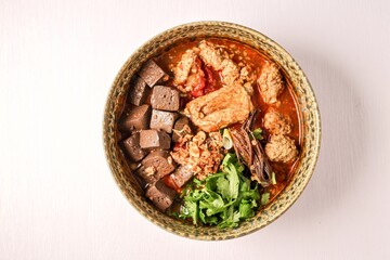 Rice Vermicelli with Northern Thai Curry Sauce, Thai called Khanom Jeen Nam Ngiao, Northern thai cusine