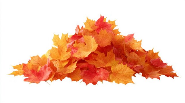 Pile of vibrant autumn leaves on white background. Neural network AI generated