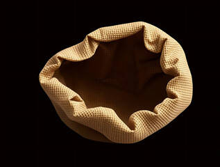 Empty Woven Sack Bag from Top View on Black Background