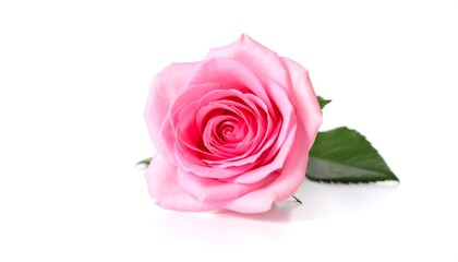 Single pink rose on white background