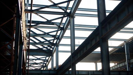 Fototapeta premium Steel Frame Construction Structure at Building Site – Industrial Architecture