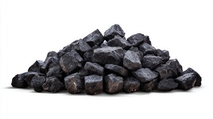 Pile of coal rocks on white background. Neural network AI generated