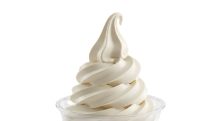 Creamy soft serve ice cream swirl isolated on a transparent background
