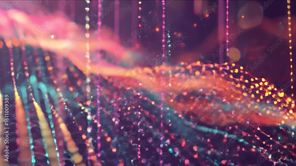Poster vibrant abstract data stream with colorful particles and dynamic light effects